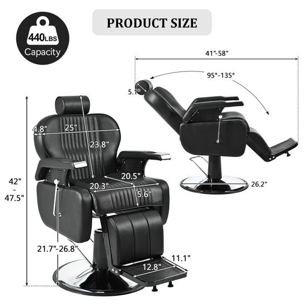 Pro Barber Chair – Heavy Duty Hydraulic Reclining Salon Chair (360° Rotation)